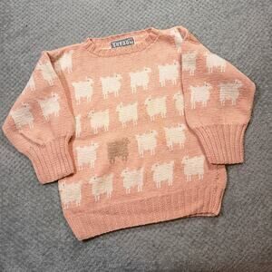 RARE Vintage Princess Diana Edition Hand Knit Pink Sheep Sweater Shadow Cotton